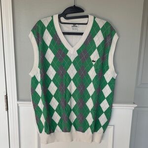Lacoste V-Neck Green and White Argyle Sweater Vest
